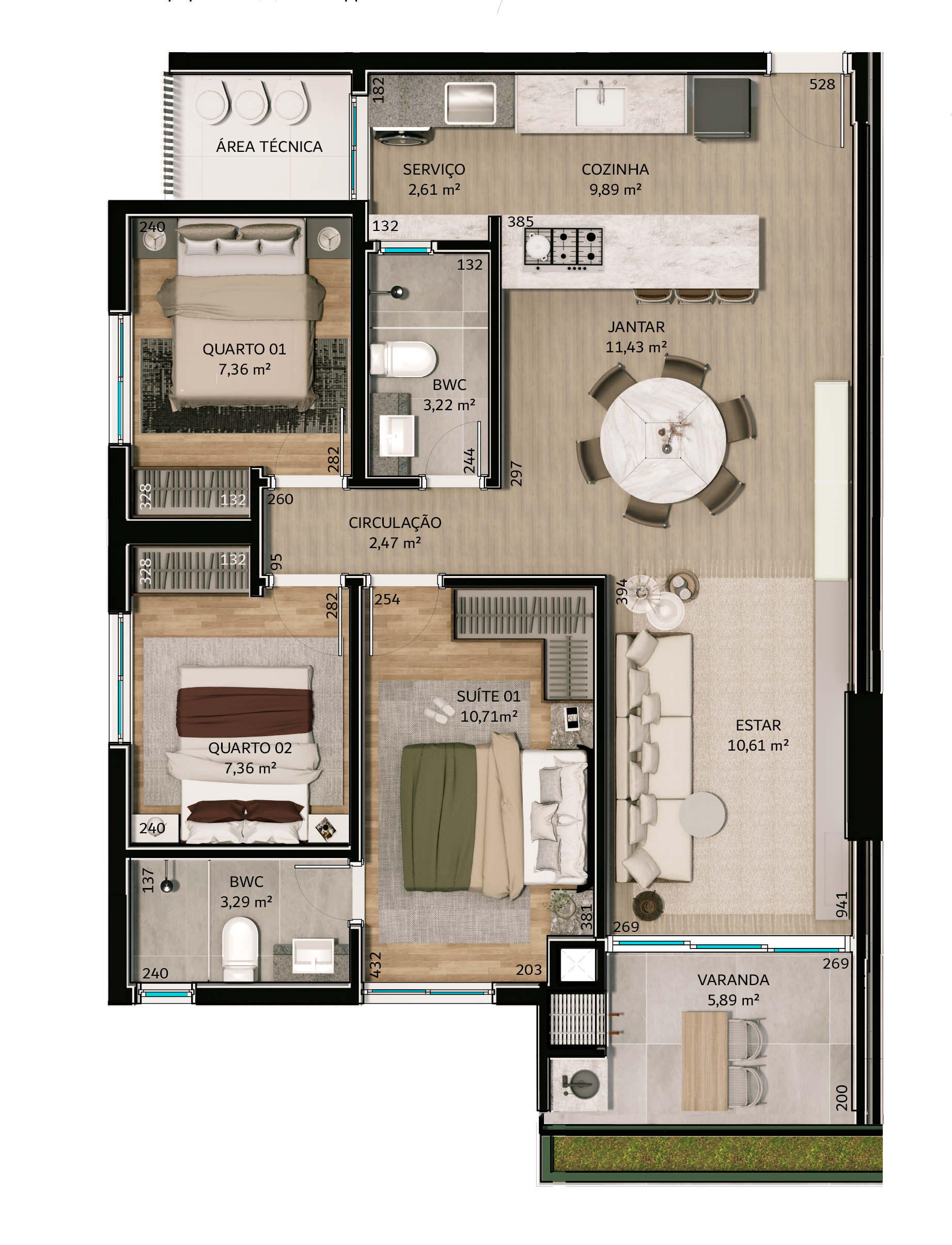Layout do Apto 01 do Harmony of the Seas, 90 m²