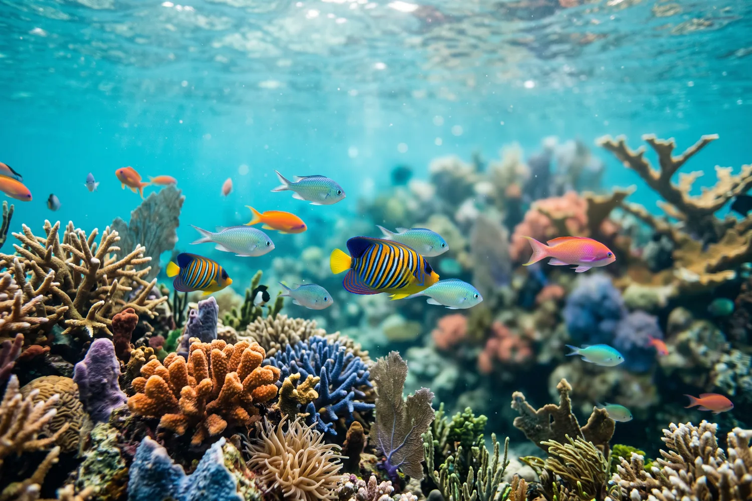 Peixes tropicais coloridos em aquário, imagem ilustrativa