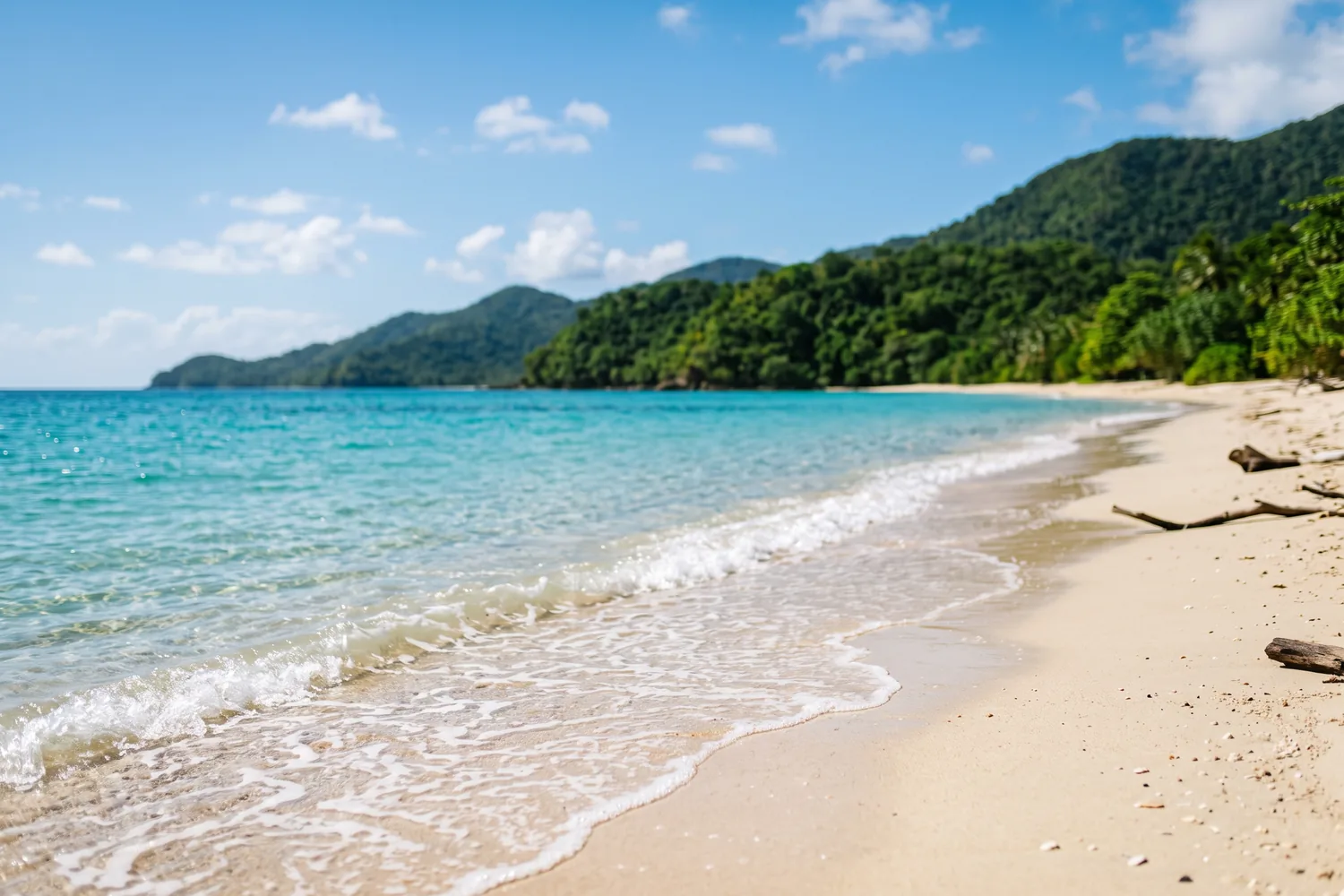 Praia de mar calmo com águas turquesa, imagem ilustrativa