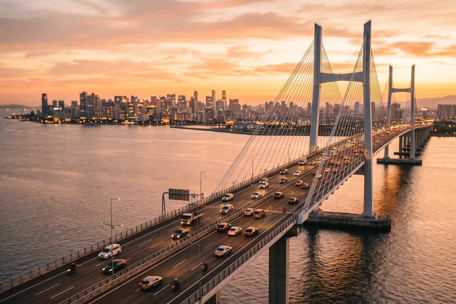 Ponte sobre baía com paisagem costeira, imagem ilustrativa