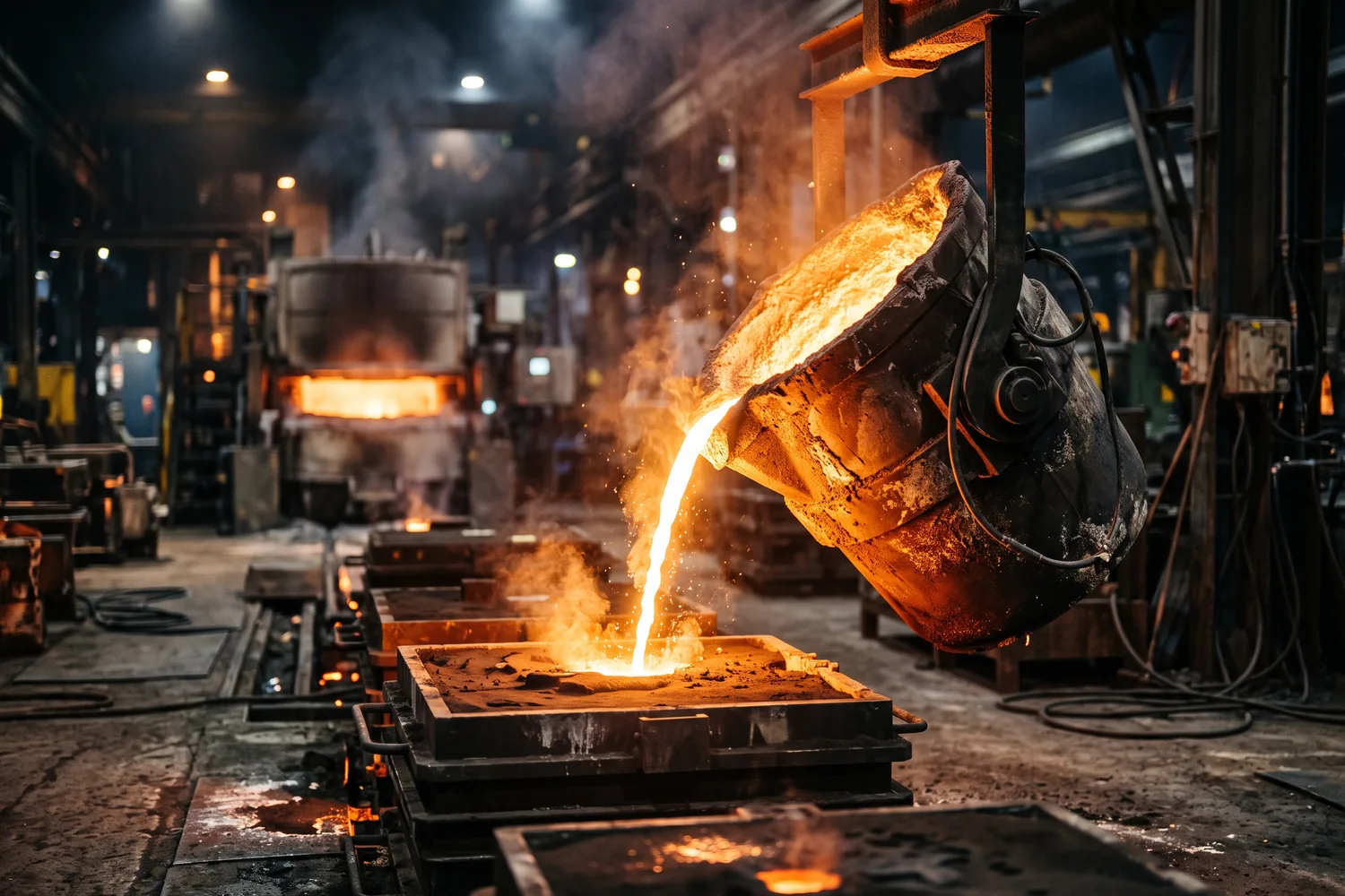 Fundição industrial com metal líquido, imagem ilustrativa