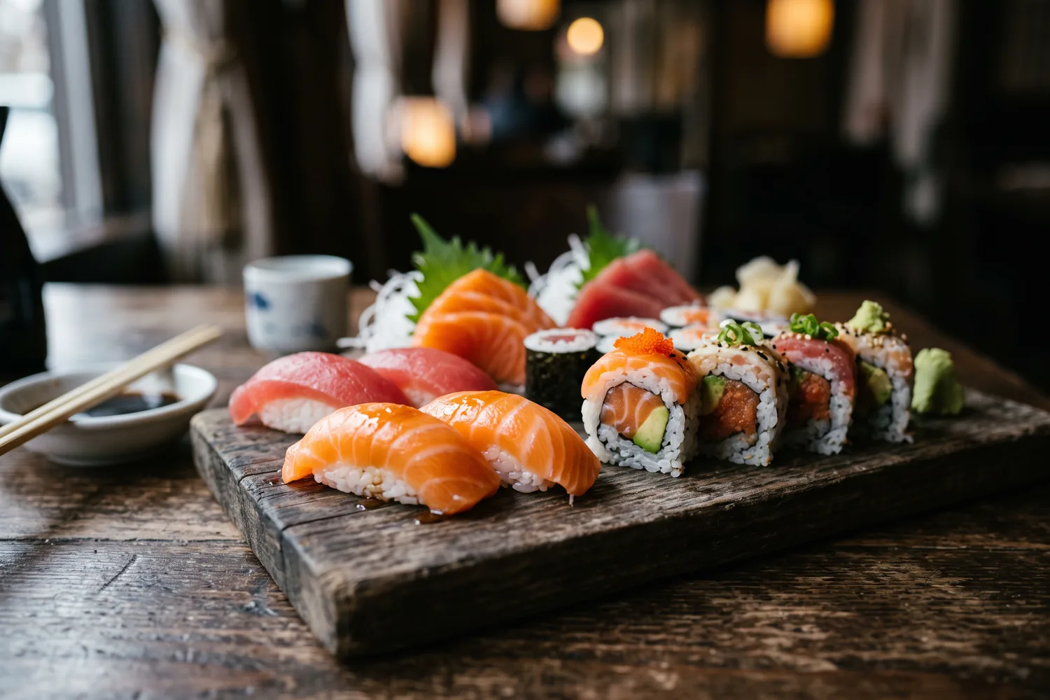 Peças de sushi e sashimi, imagem ilustrativa