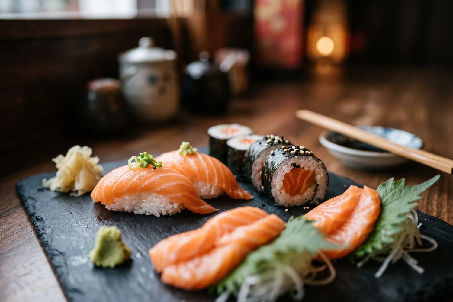 Sushi e sashimi de salmao, imagem ilustrativa