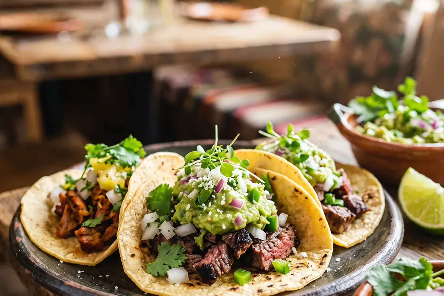 Tacos mexicanos com guacamole, imagem ilustrativa gerada por inteligência artificial