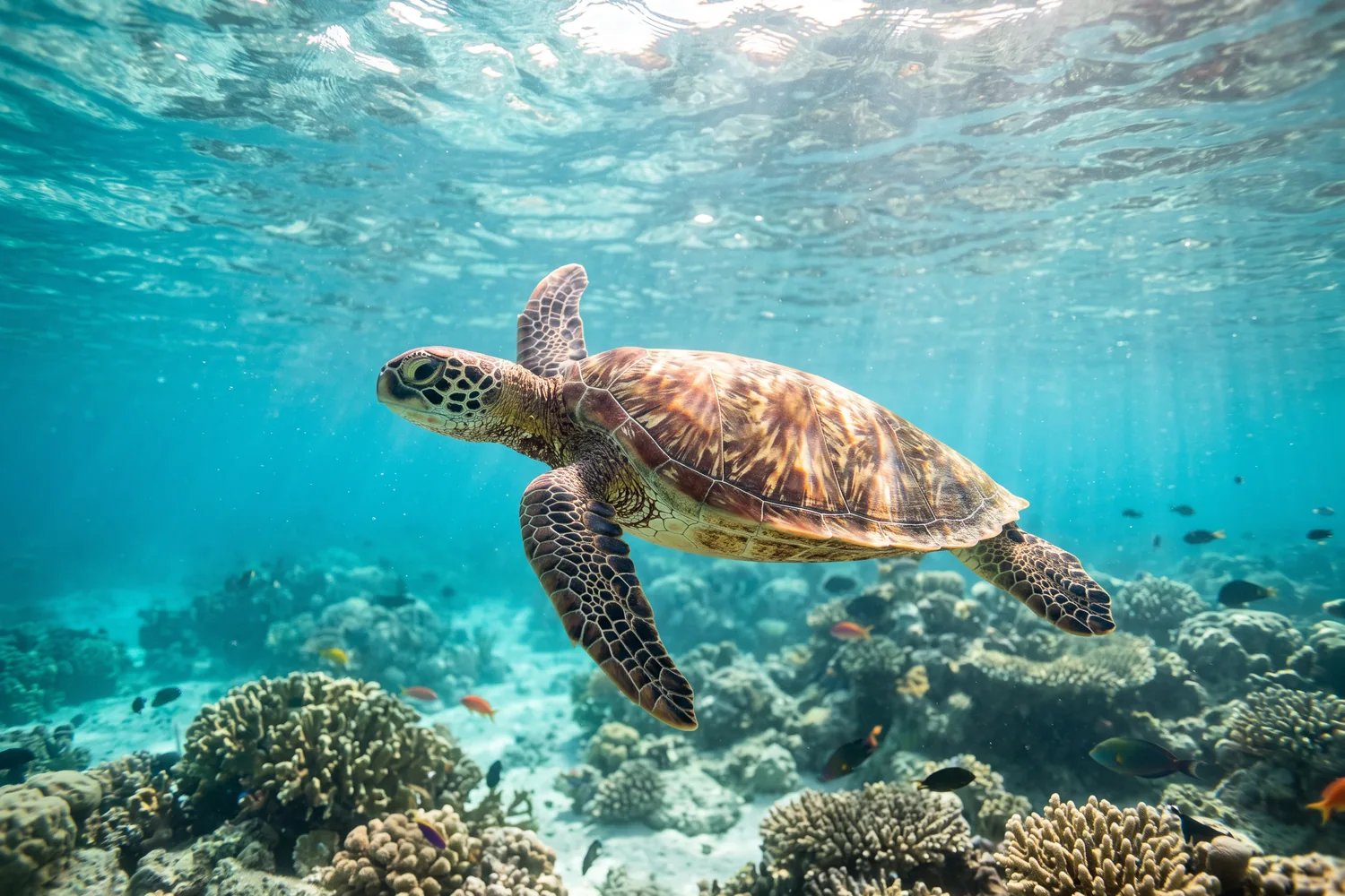Tartaruga marinha nadando em águas cristalinas, imagem ilustrativa