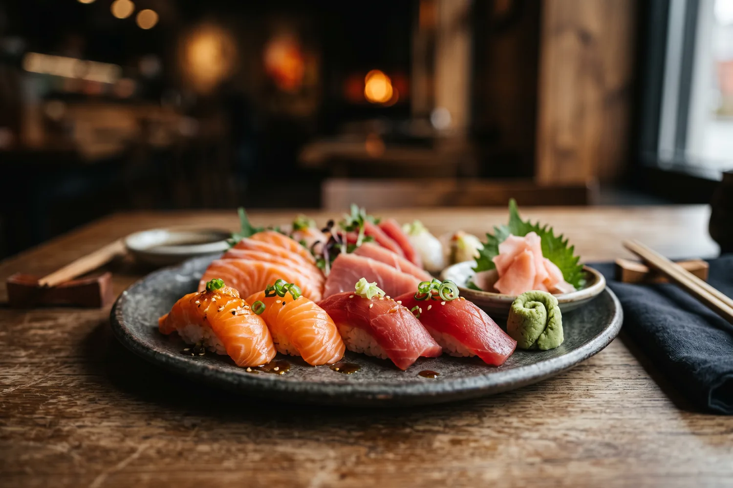 Peças de sushi e sashimi, imagem ilustrativa