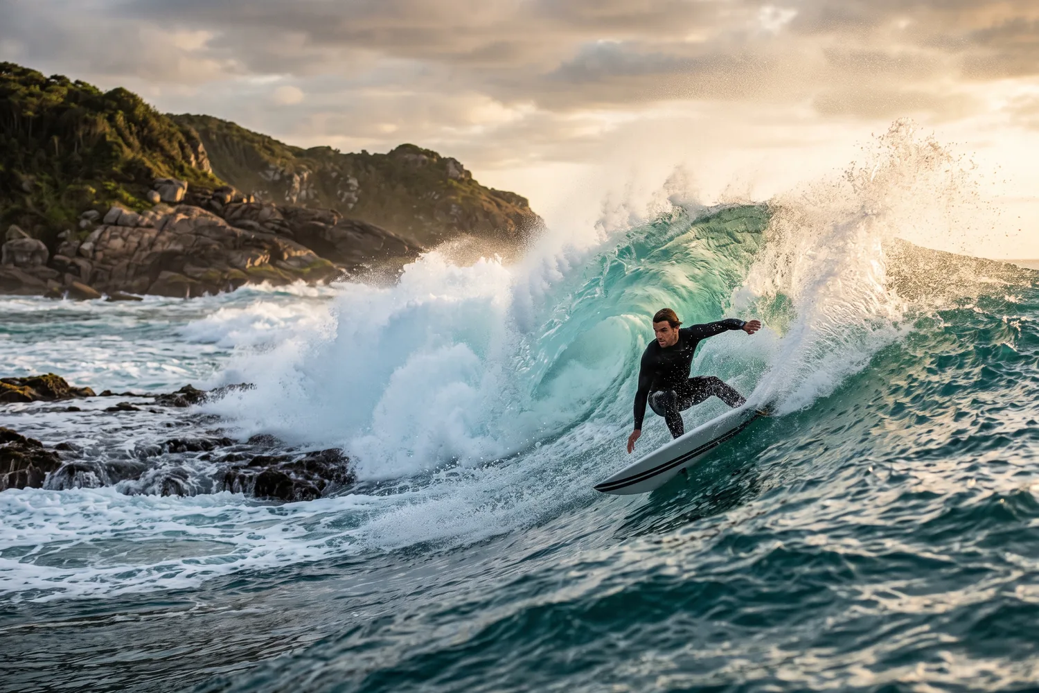 Surfista em onda de pointbreak, imagem ilustrativa