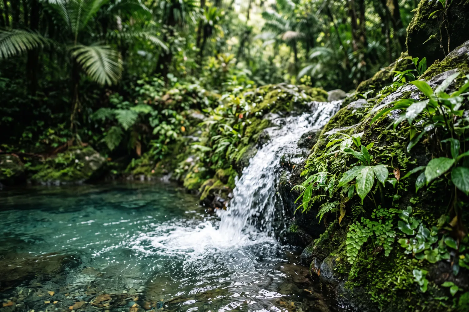 Cachoeira tropical em meio à vegetação, imagem ilustrativa